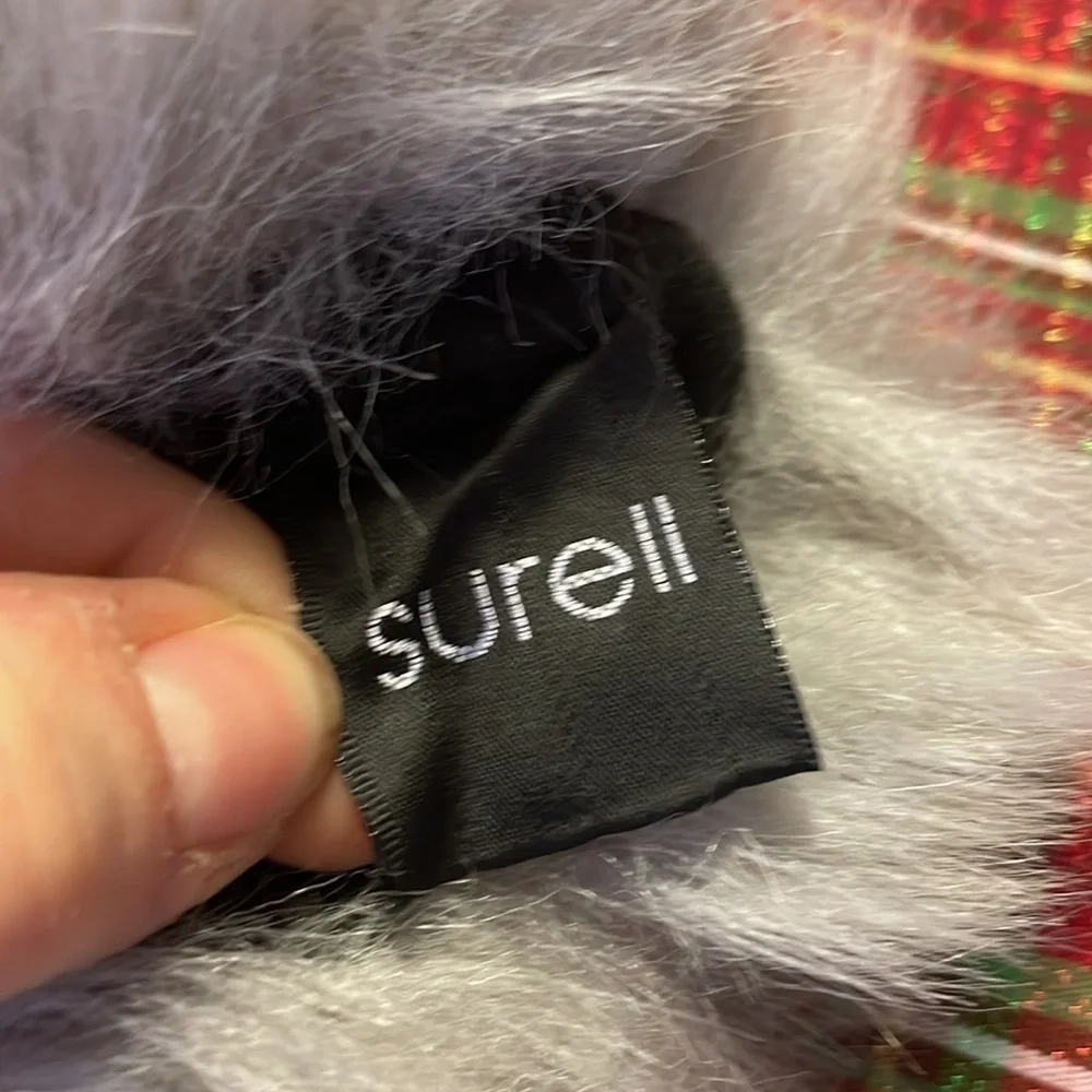 Brand New SURELL Genuine Leather Black Gloves with Gray Faux Fur Cuff